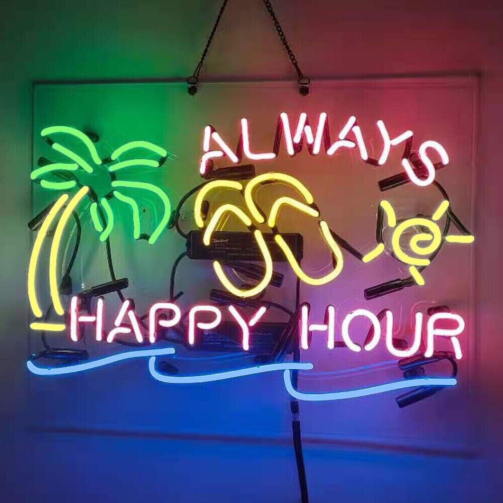 New Always Happy Hour Decor Artwork Acrylic Real Glass Neon Light Sign 20\