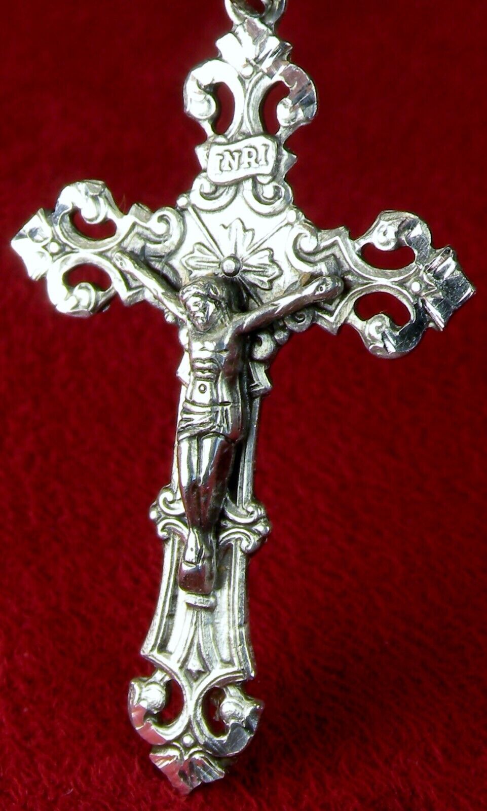 Catholic Bishops Vintage Sterling Silver Baroque Style Rosary Crucifix Pendant