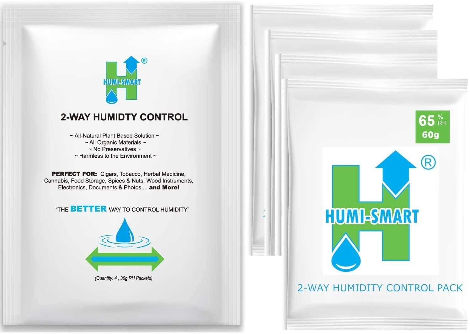 Humi-Smart 65% RH 2-Way Humidity Control Packet – 60 Gram 4 Pack