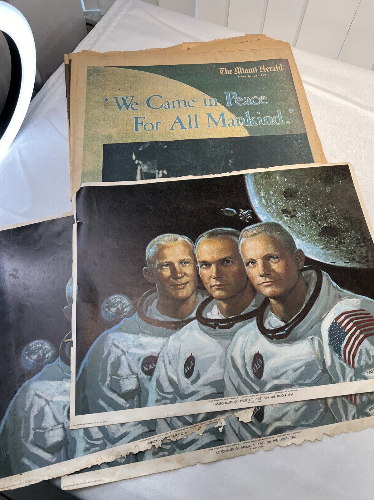 NASA Memorabilia Apollo 11 First On the Moon Newspaper and Posters collectible