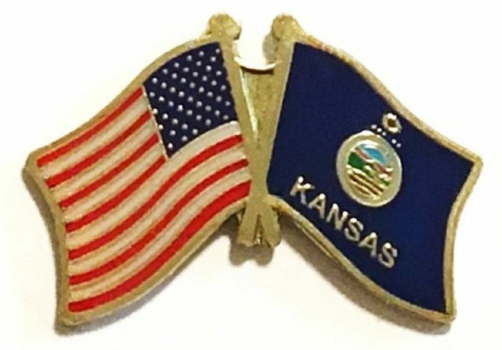 4 USA - KANSAS FRIENDSHIP CROSSED FLAGS LAPEL PINS - NEW - COUNTRY PIN