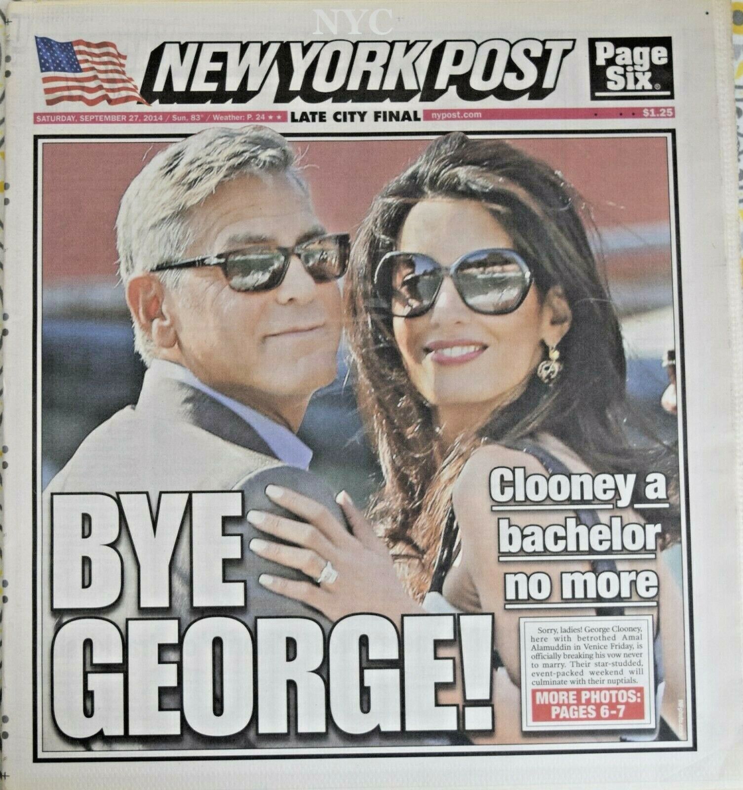 George Clooney Amal Alamuddin Set To Wed New York Post September 27 2014 🔥