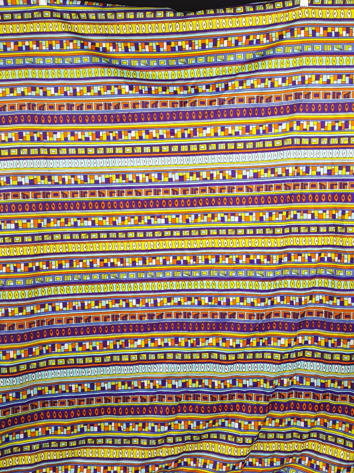 Vintage Fabric Remnant 1960s Polyester Geometric Mod Hippy Purple Yellow Orange