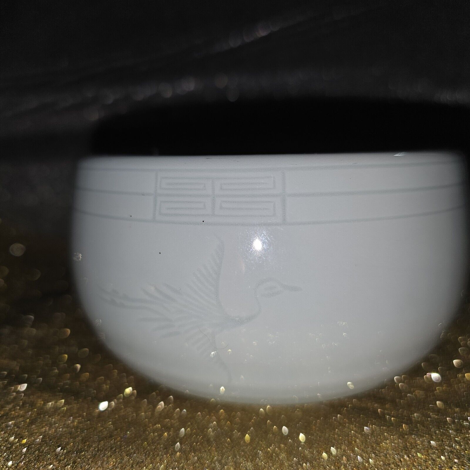 Vintage Korean Celadon Engraved Crane Rice Bowl 
