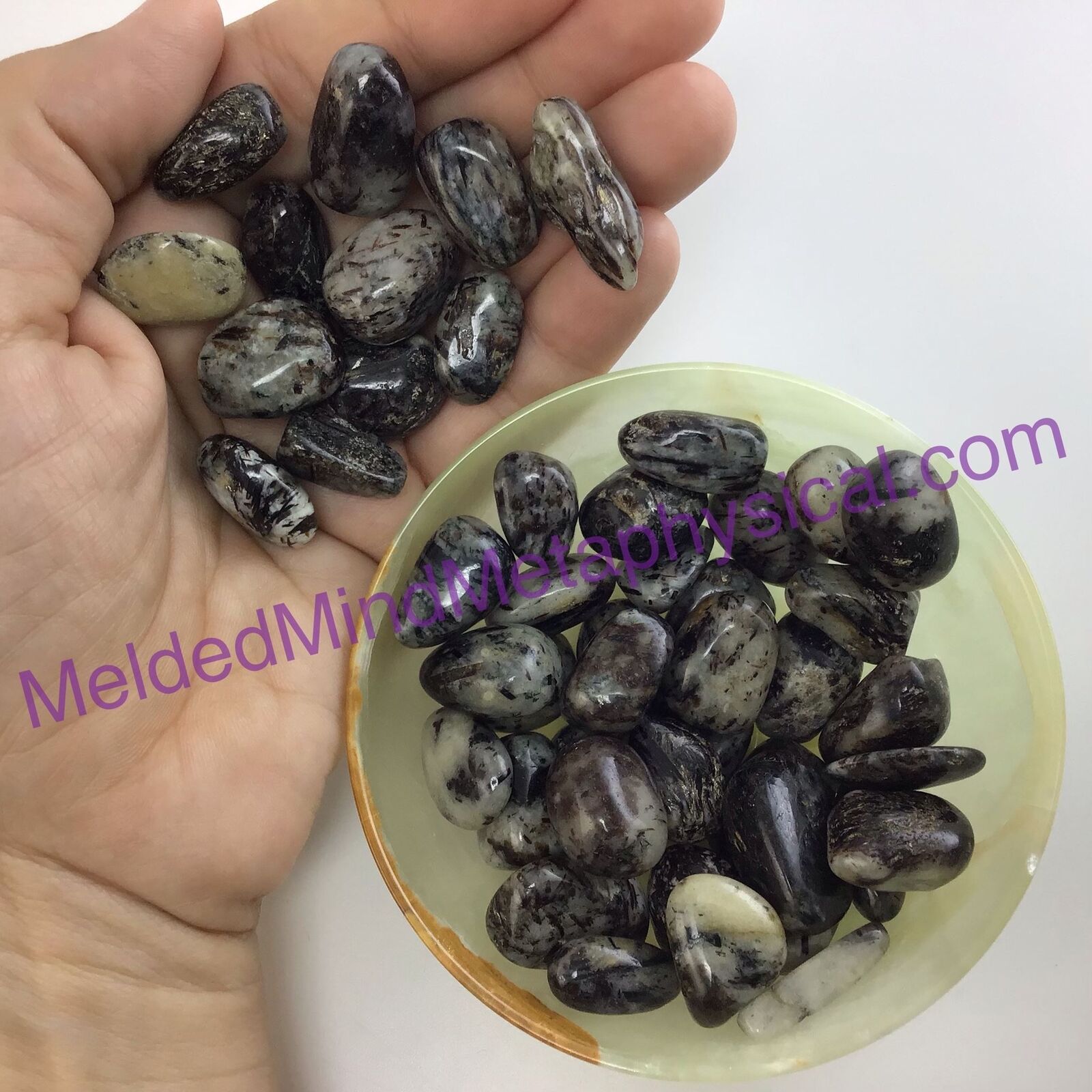 MeldedMind One (1) Astrophyllite Tumble 3 sizes Natural Black & White Crystal 05