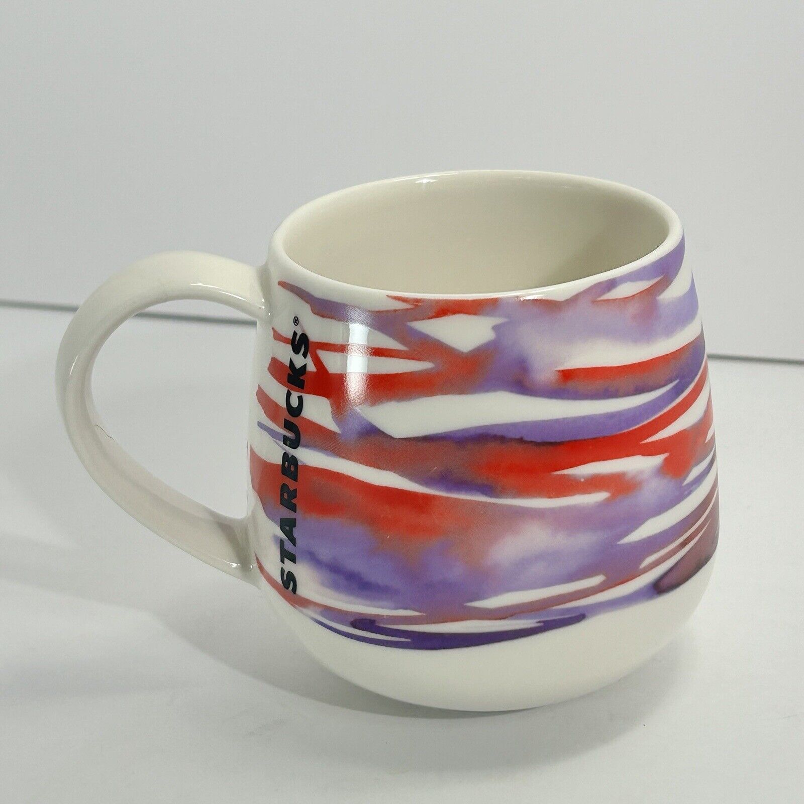 STARBUCKS 2016 Red & Purple Watercolor Stripes 12 Oz. Collector's Mug