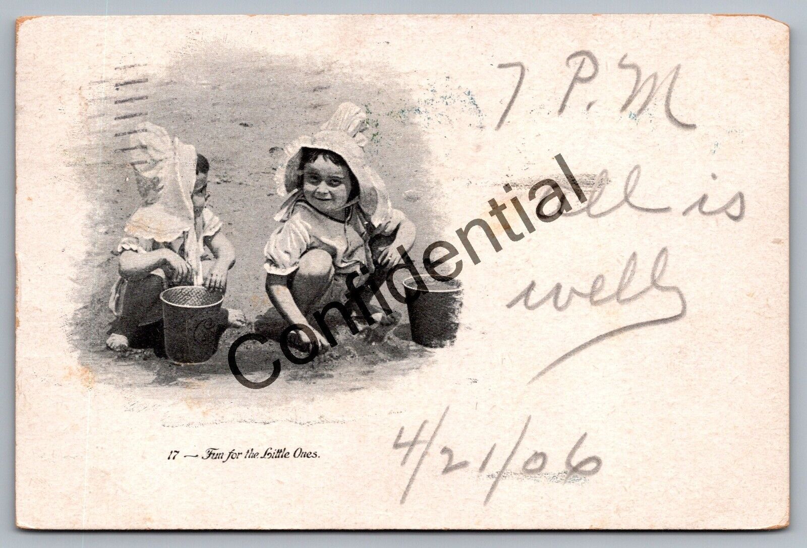 Two Kids Playing In The Beach Sand w/ Sand Pails 1906 Litho Postcard H290