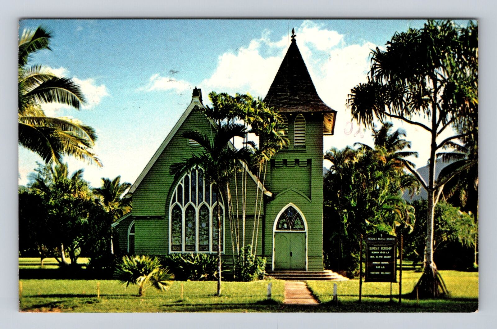 Kauai HI-Hawaii, Hanalei, Waioli Hui'ia Church, Antique Vintage c1984 Postcard