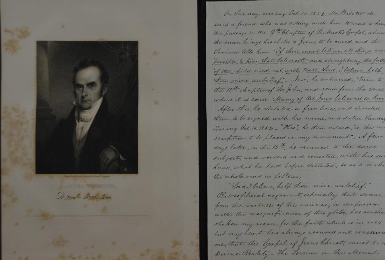 Antique Massachusetts Senator Daniel Webster W/ Death Note 1834 Engraving Art