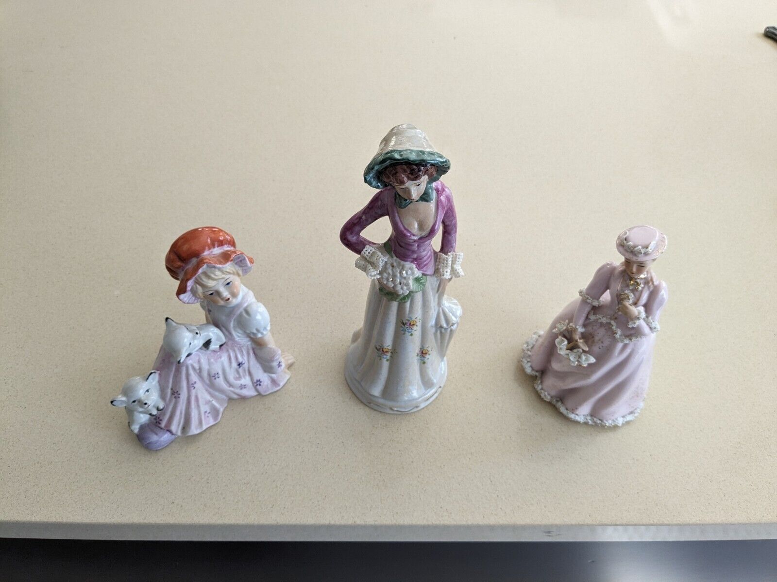 3 Vintage Porcelain/Ceramic Figurines. Umbrella Missing From Fenton One