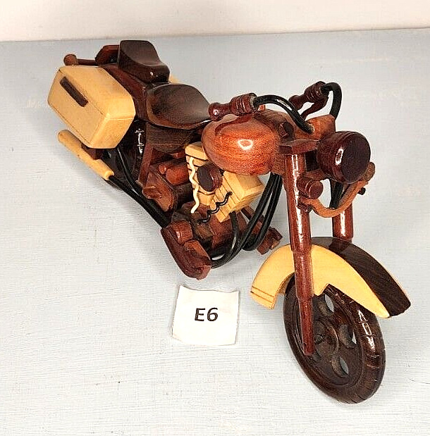 Vintage Hand Crafted Wooden Harley Davidson Style Motorcycle 13” L EXCELLENT E6