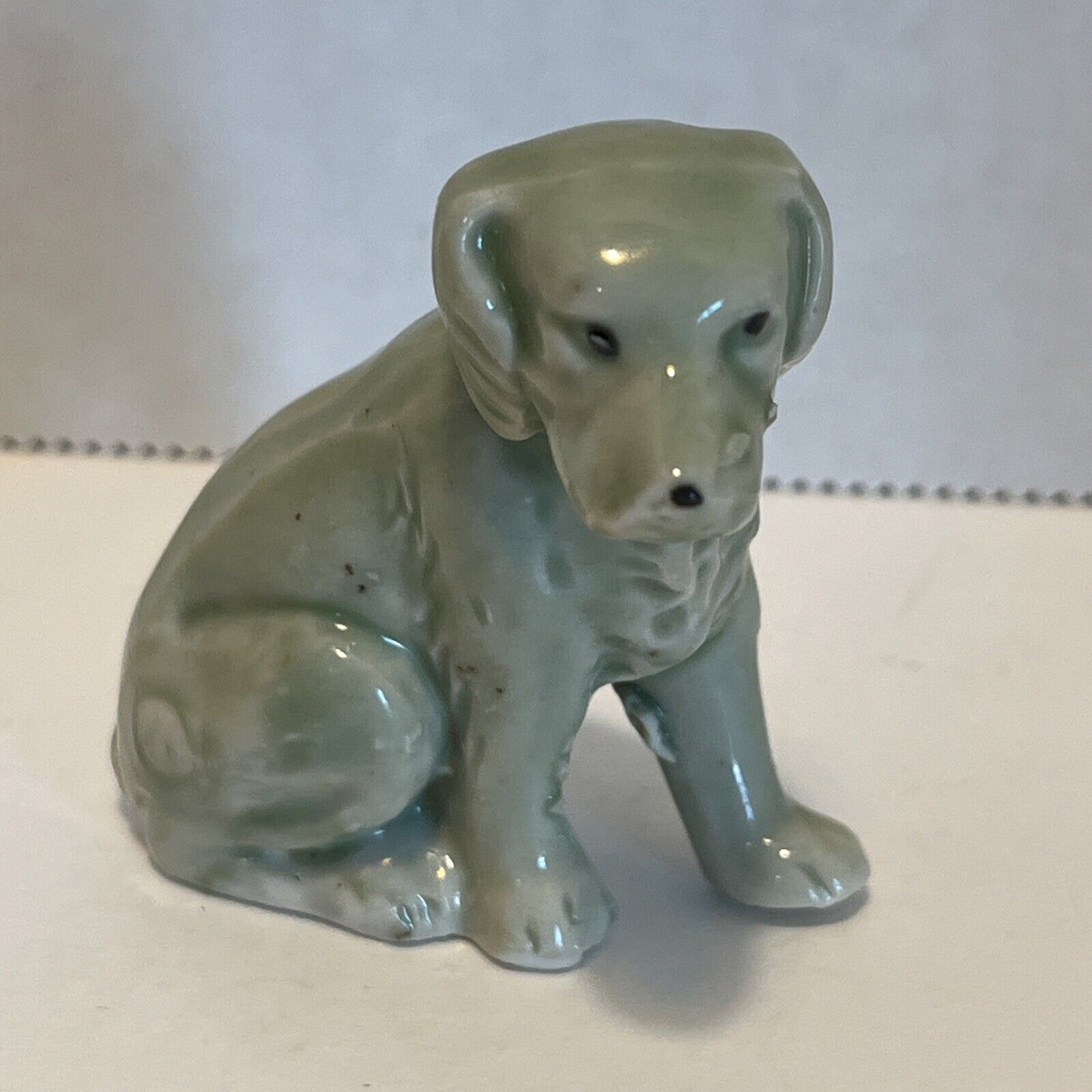 Vintage  Porcelain Dog Figure Green Animal From Japan- Chipped Behind