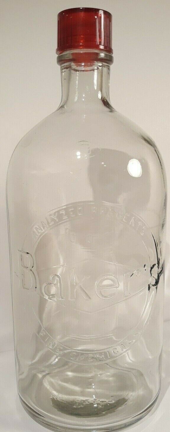 Antique Bakers Analyzed Reagents Fine Chemicals Glass Bottle Red Cap - Gallon