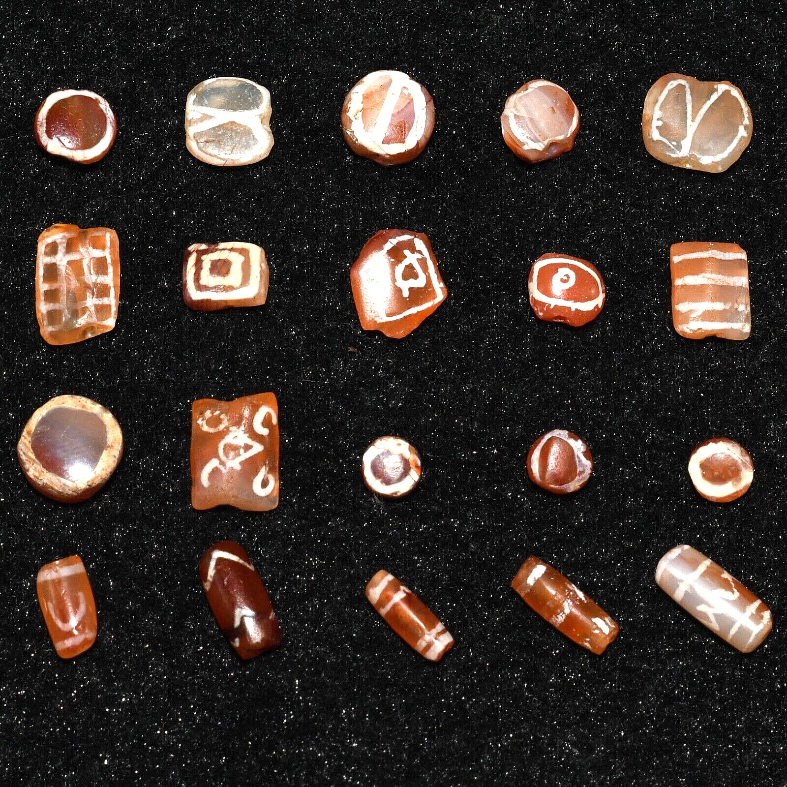 20 Ancient Etched Carnelian Longevity Luk Mik Stone Beads in very Good Condition