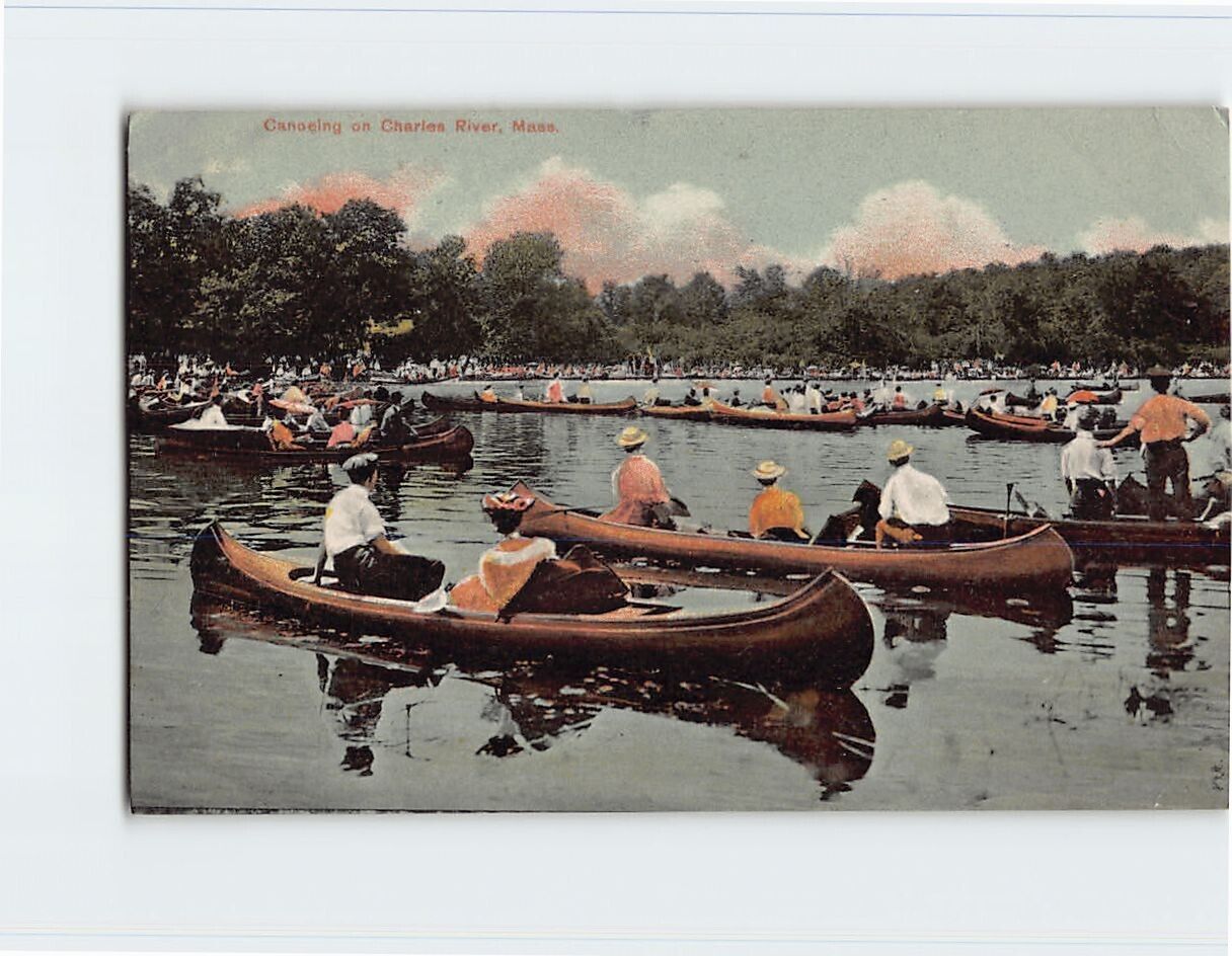 Postcard Canoeing on Charles River, Massachusetts
