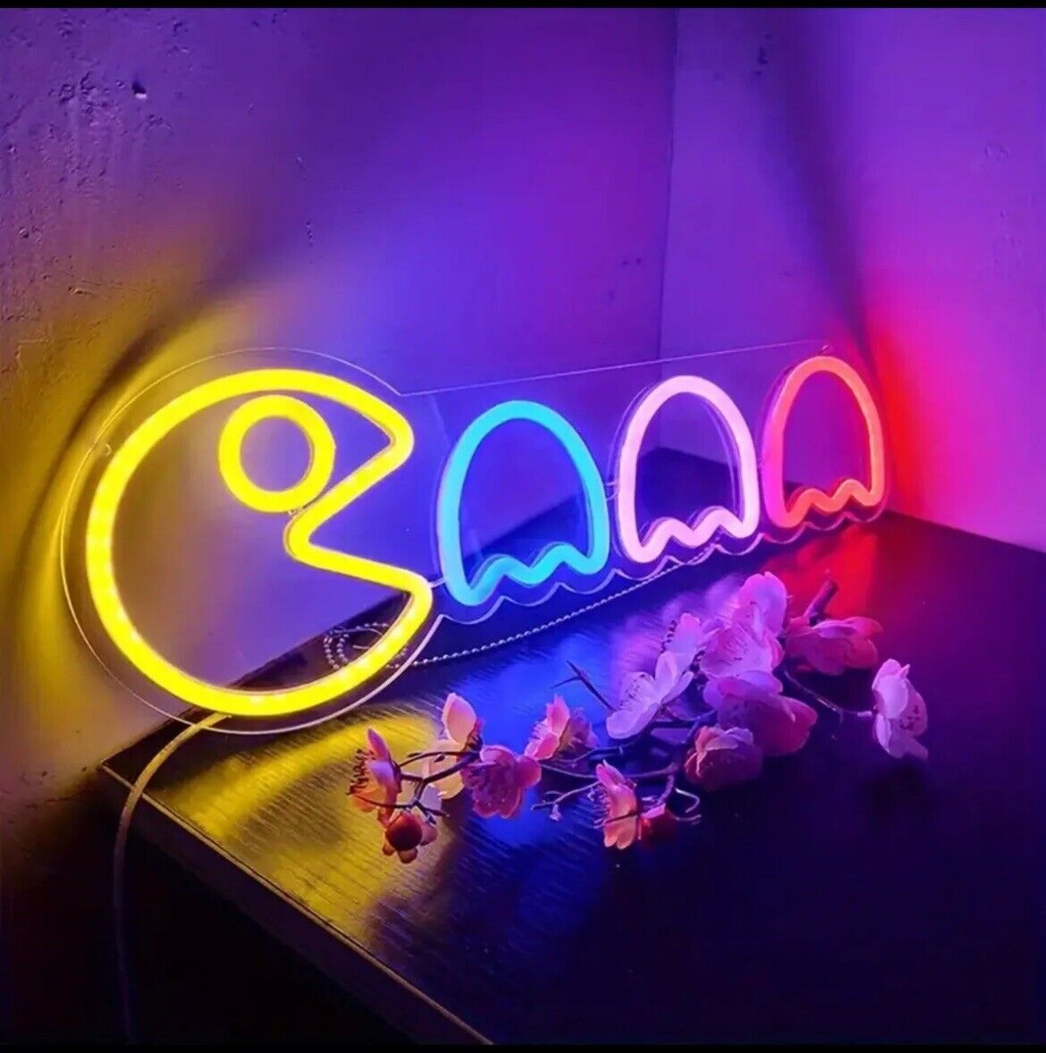 Pacman Neon Sign LED Lamp Pac Man Game Room Signs Dorm Bedroom Signs Wall Decor