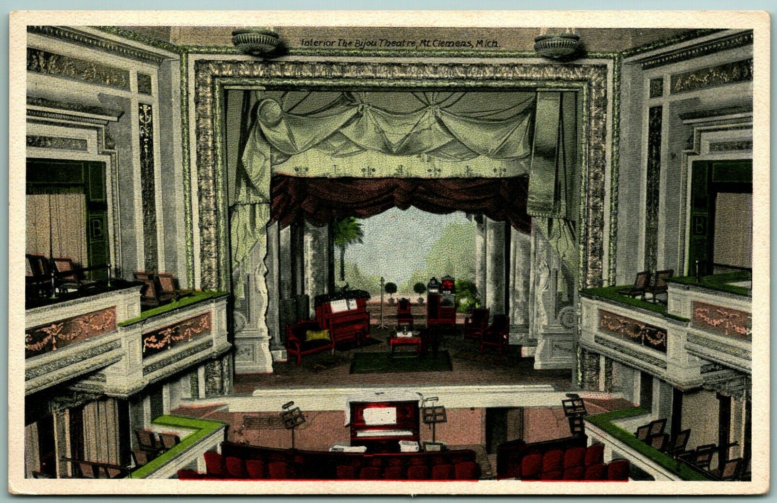 Interior Stage Bijou Theater Mt Clemens MI Michigan UNP Unused WB Postcard D14