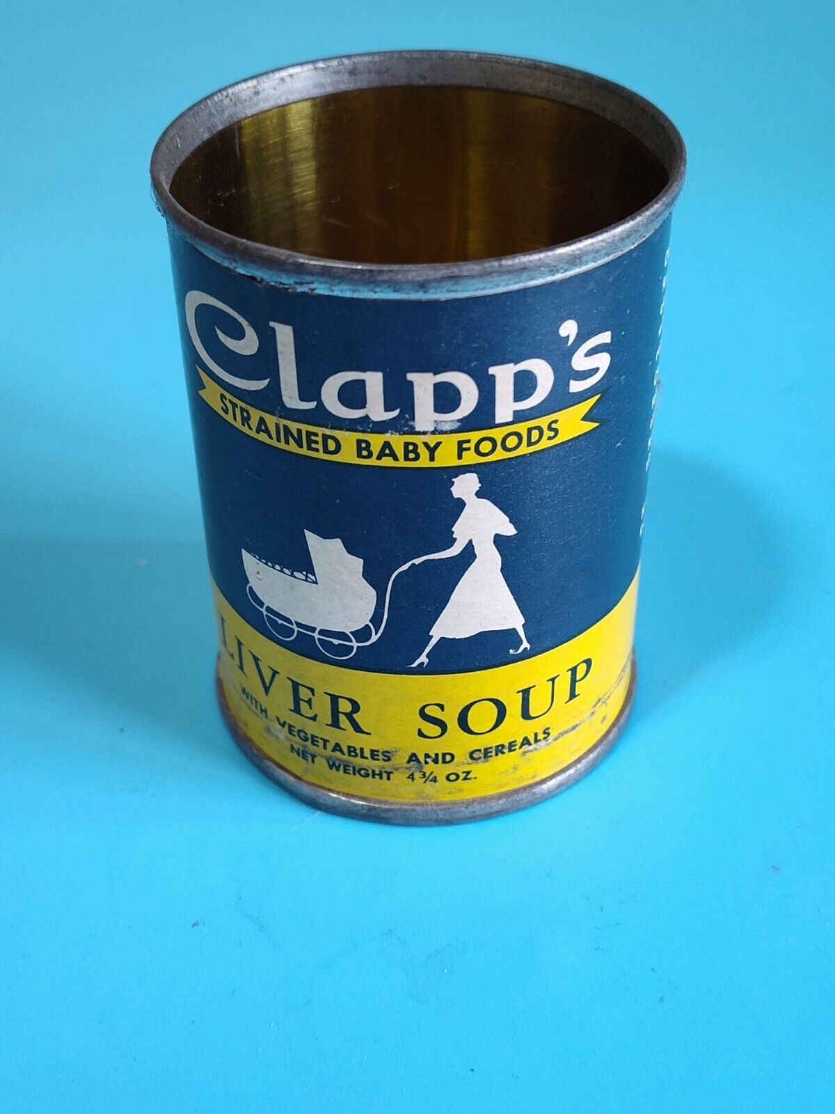 Vintage Clapp's Baby Food Tin Liver Soup 4.5 oz D5