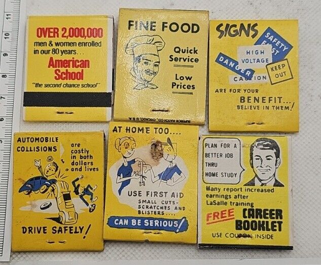 Vintage Matchbook Collectible Ephemera lot of 6 matchbooks advertising unused. 