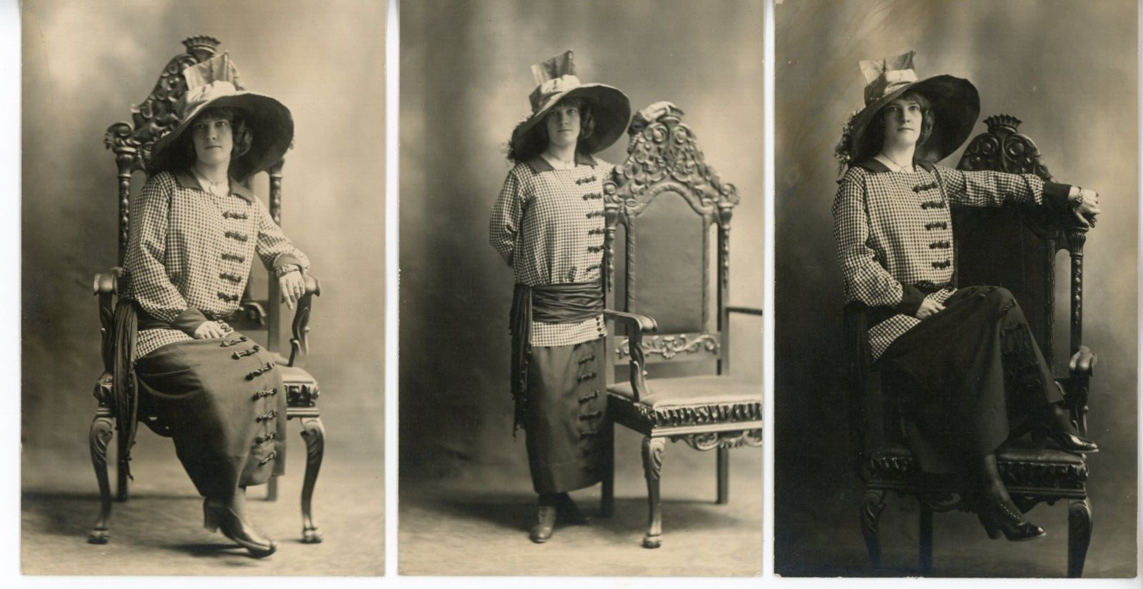 Three RPPCs of Elegant Woman in Chair Taylor Studio Helena MT 1900s