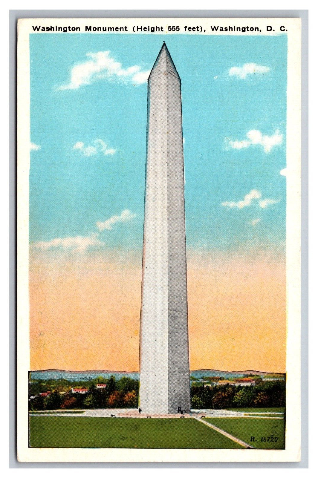 Washington D.C. Washington Monument Height 555 feet White Border Postcard