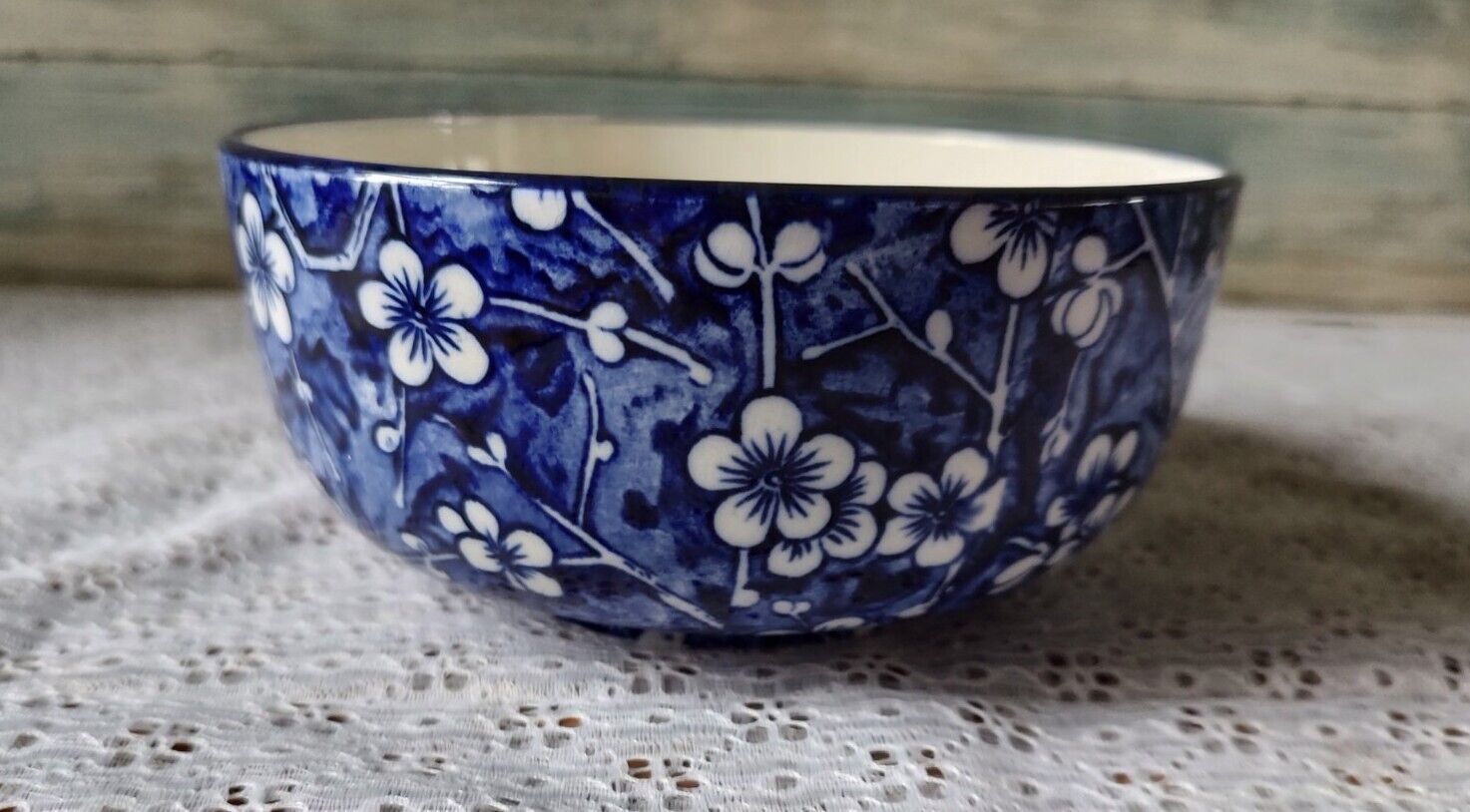 Minton Blue Calico Bowl Antique Vintage Blue & White Flowers Ironstone England 