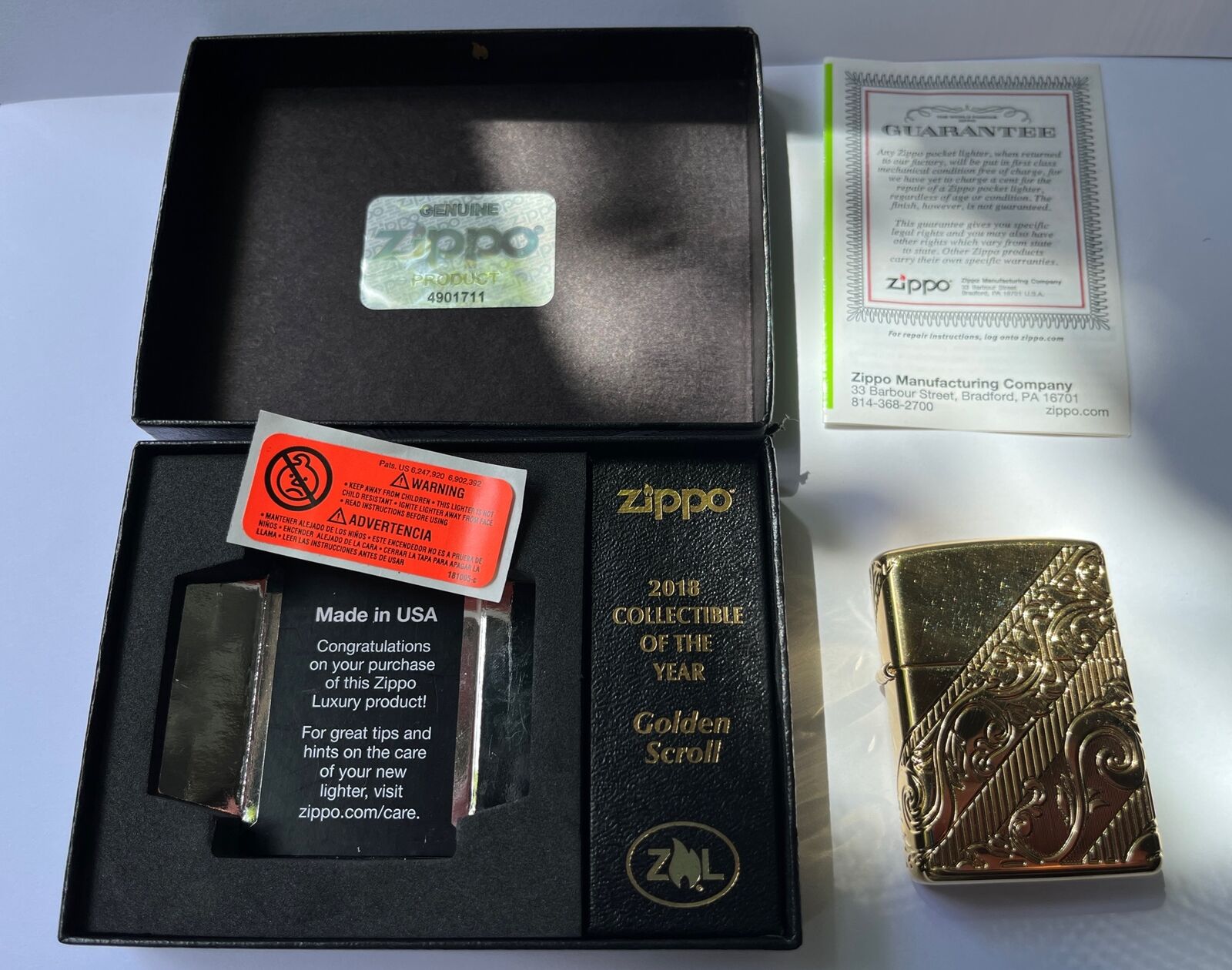 NEW ZIPPO 2018 COLLECTIBLE OF THE YEAR GOLDEN SCROLL GOLD PLATED LIMITED EDITION