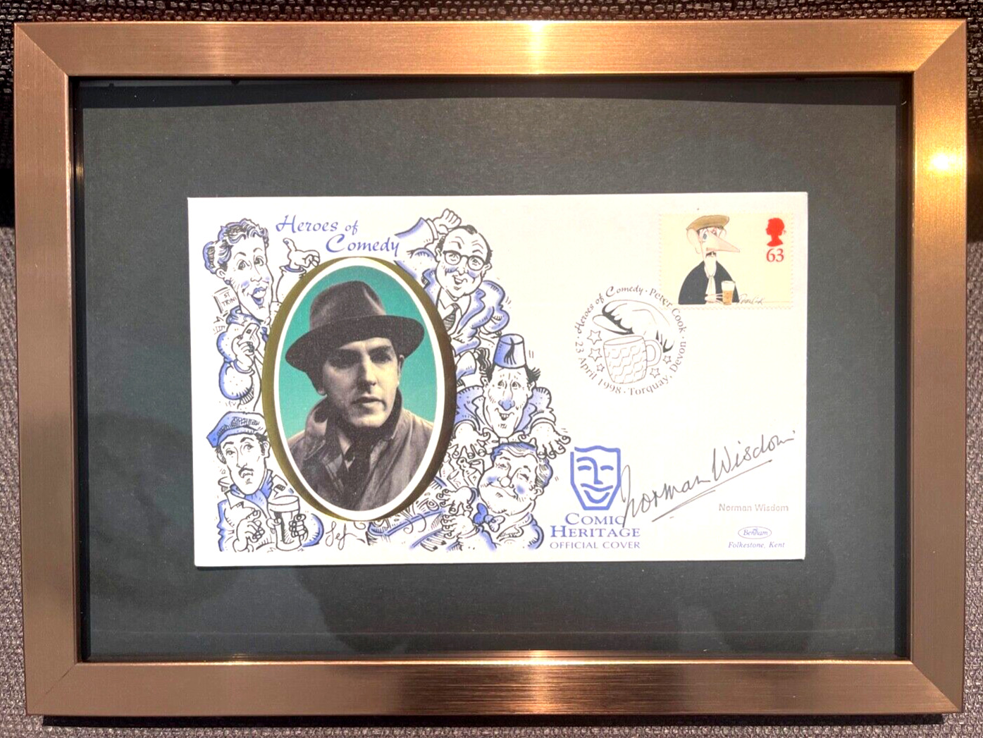 Norman Wisdom - Famous Comedian - Framed Hand Signed FDC (13\' X 9\') With COA