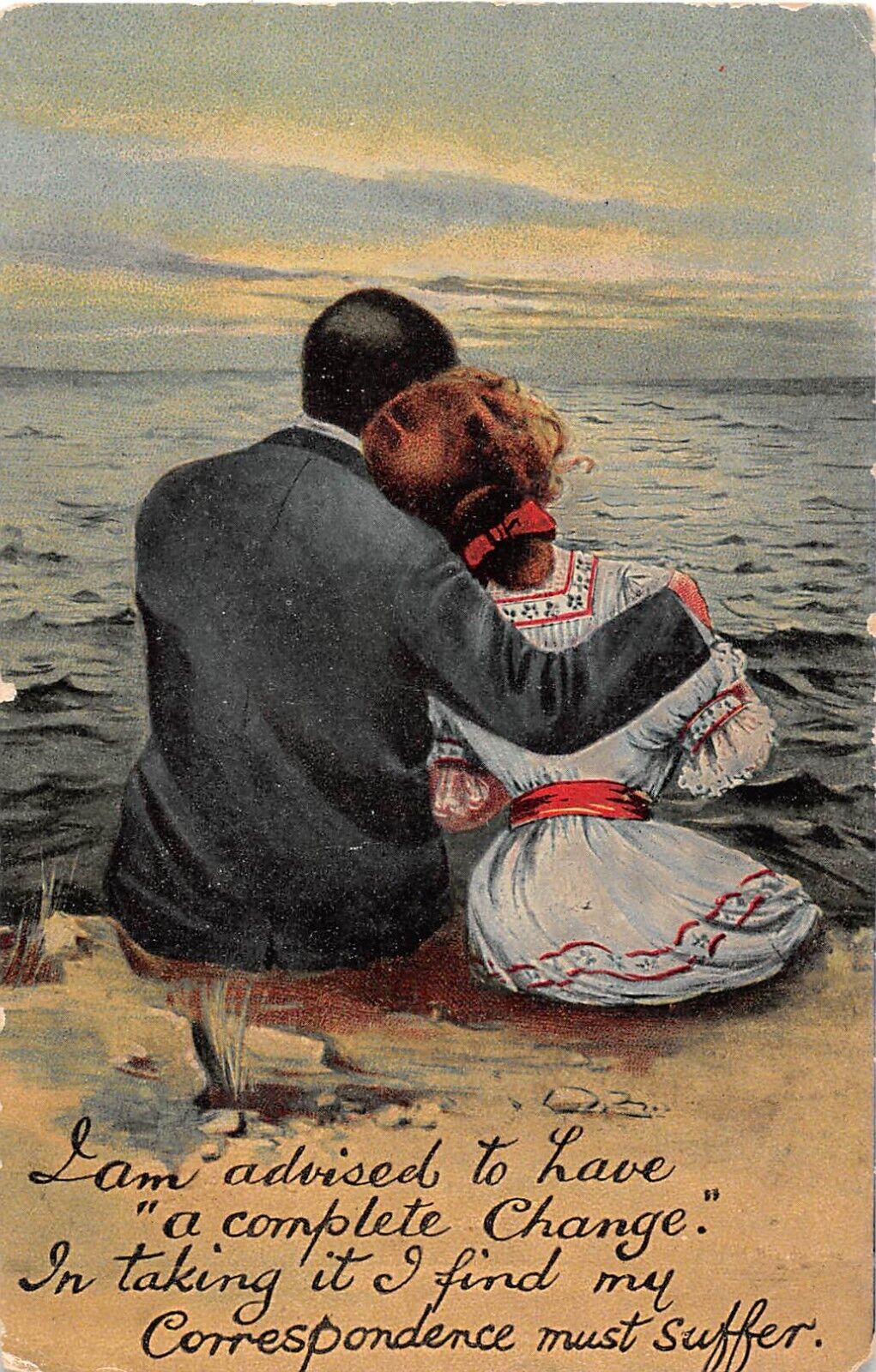 1908 Postcard-Backs of Lovers Looking Out Over the Ocean-Correspondence Suffers