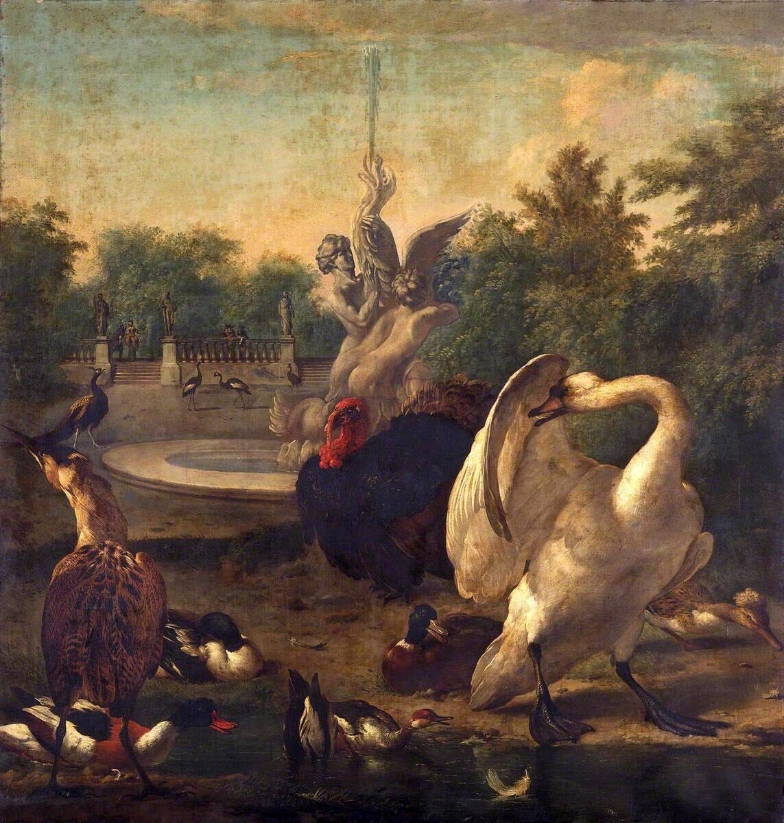 Art Oil painting Melchior-De-Hondecoeter-A-Park-with-a-Swan-and-Other-Bird