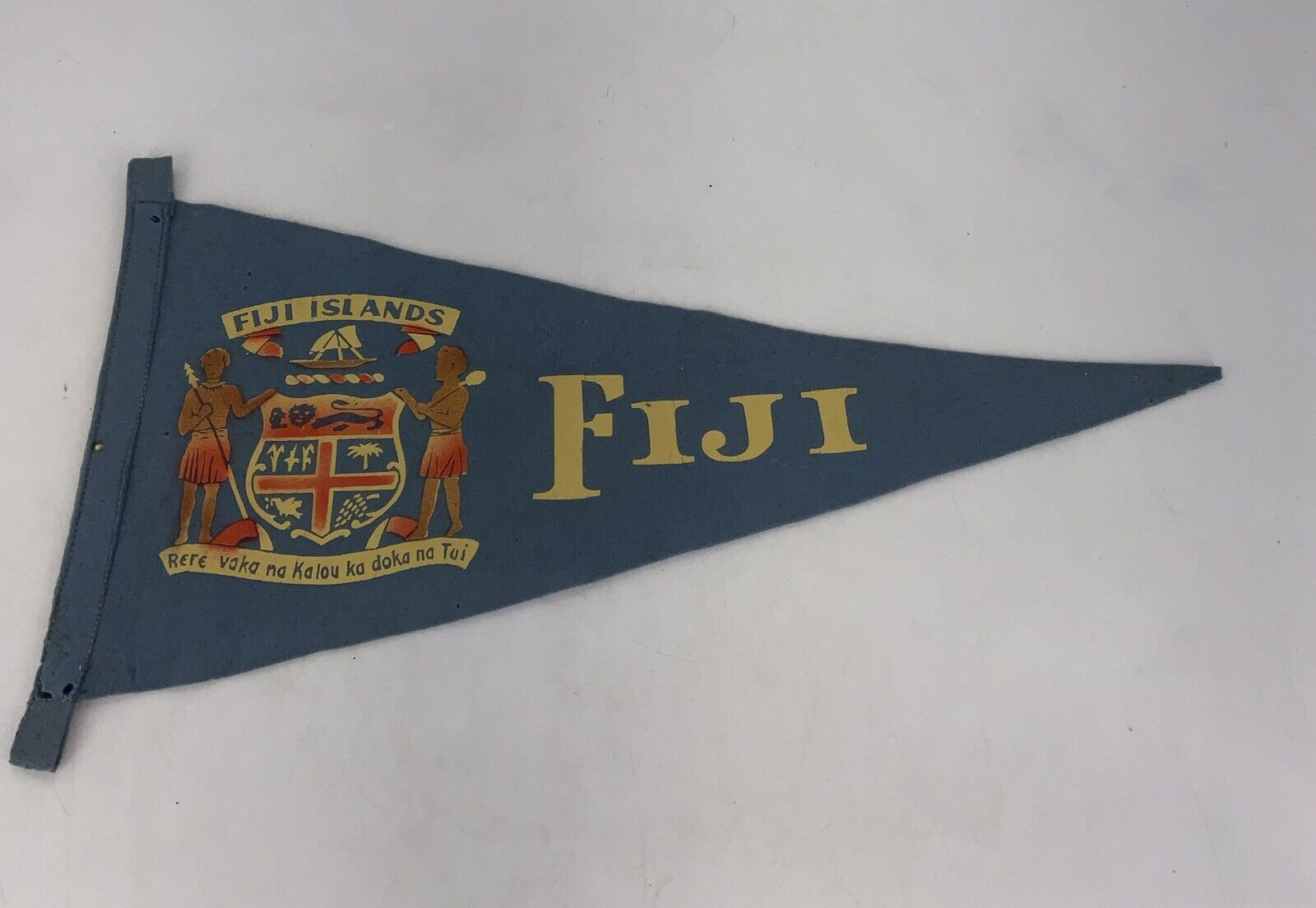 Vintage Fiji  18”/  Fiji National Seal Souvenir Pennant Felt Teal
