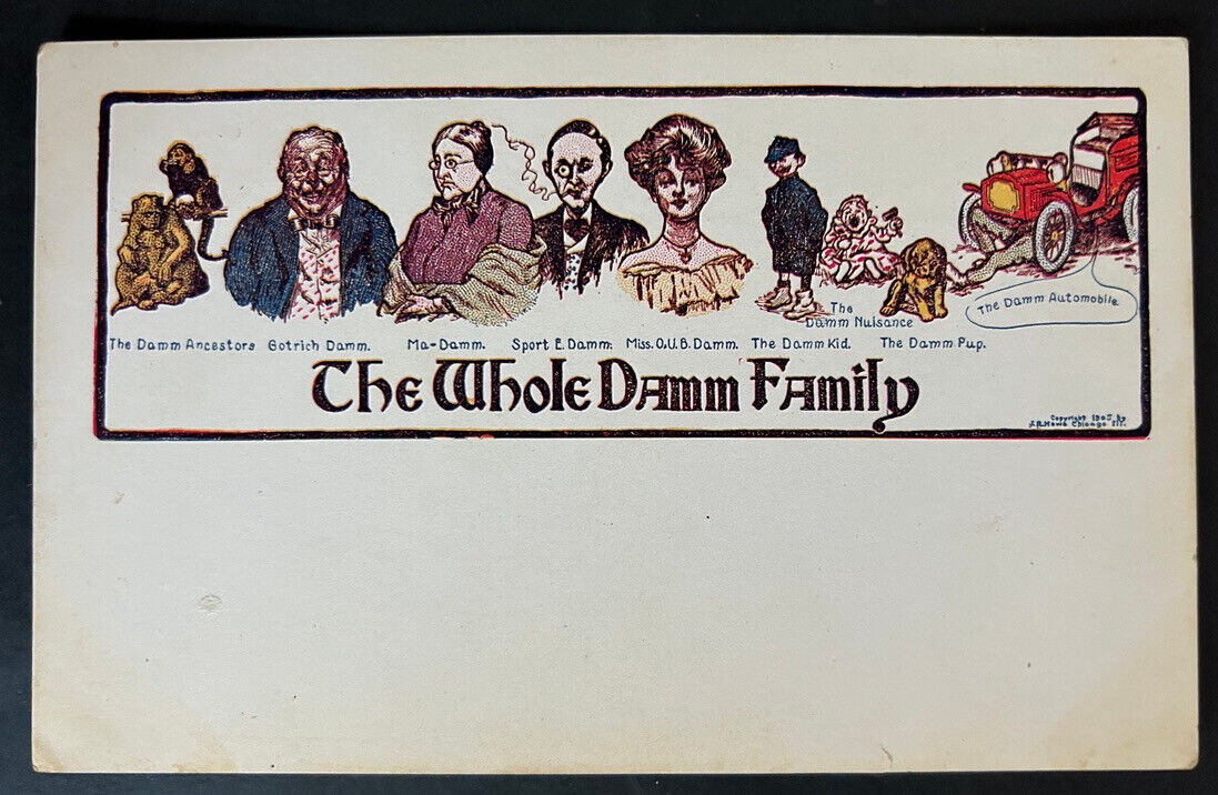 Postcard - The Whole Damm Family Humor J.R. Howe 1905 UDB