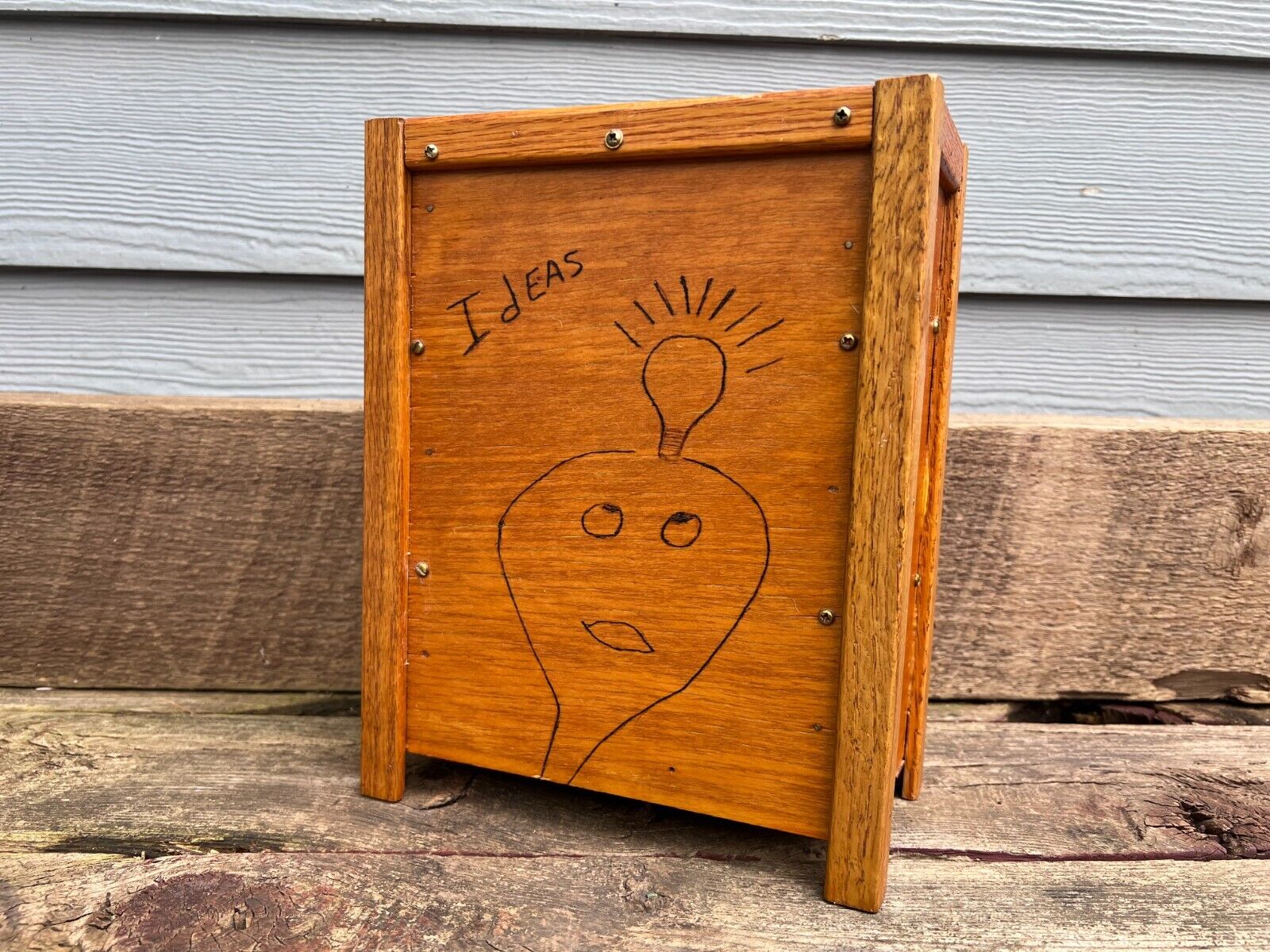 Vintage Idea/Suggestion Box Handmade Wood Burned Functional Folk Art Unique