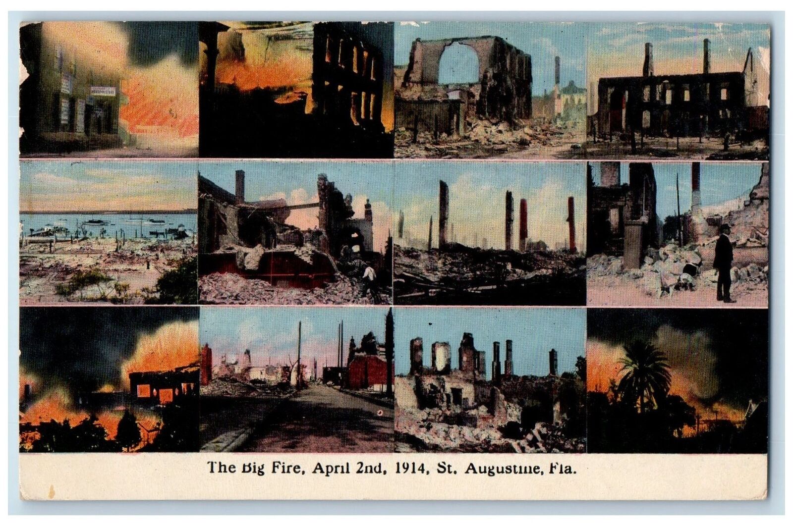 c1920's The Big Fire April 2nd 1914 St. Augustine Florida FL Posted Postcard