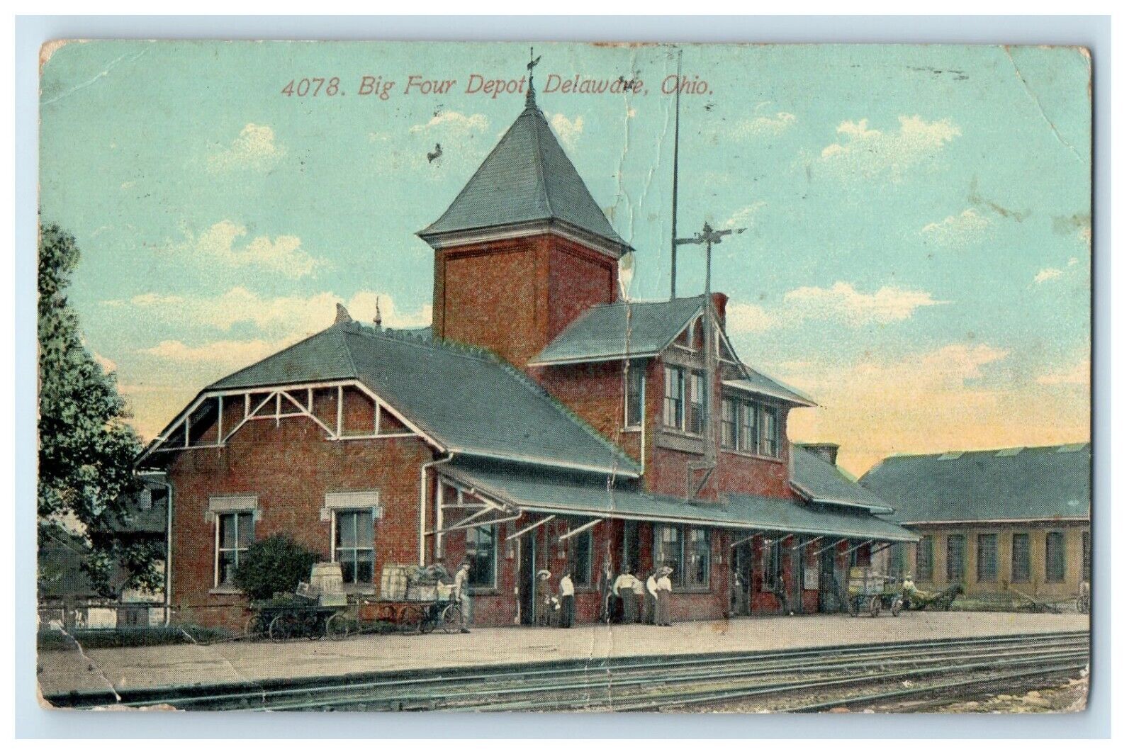 1913 Big Four Depot Train Station Delaware Ohio OH Posted Antique Postcard