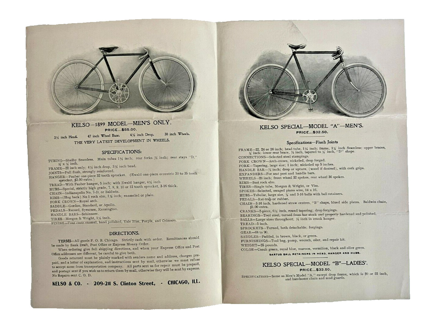 Antique 1890's Kelso & Co. Bicycle Chicago Illinois  Advertisement Flyer