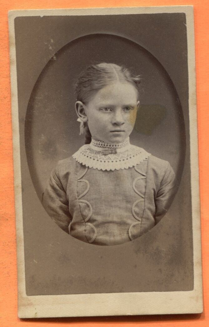 CDV Eaton Rapids, MI, Portrait of a Girl, by Ball, circa 1880s Backstamp