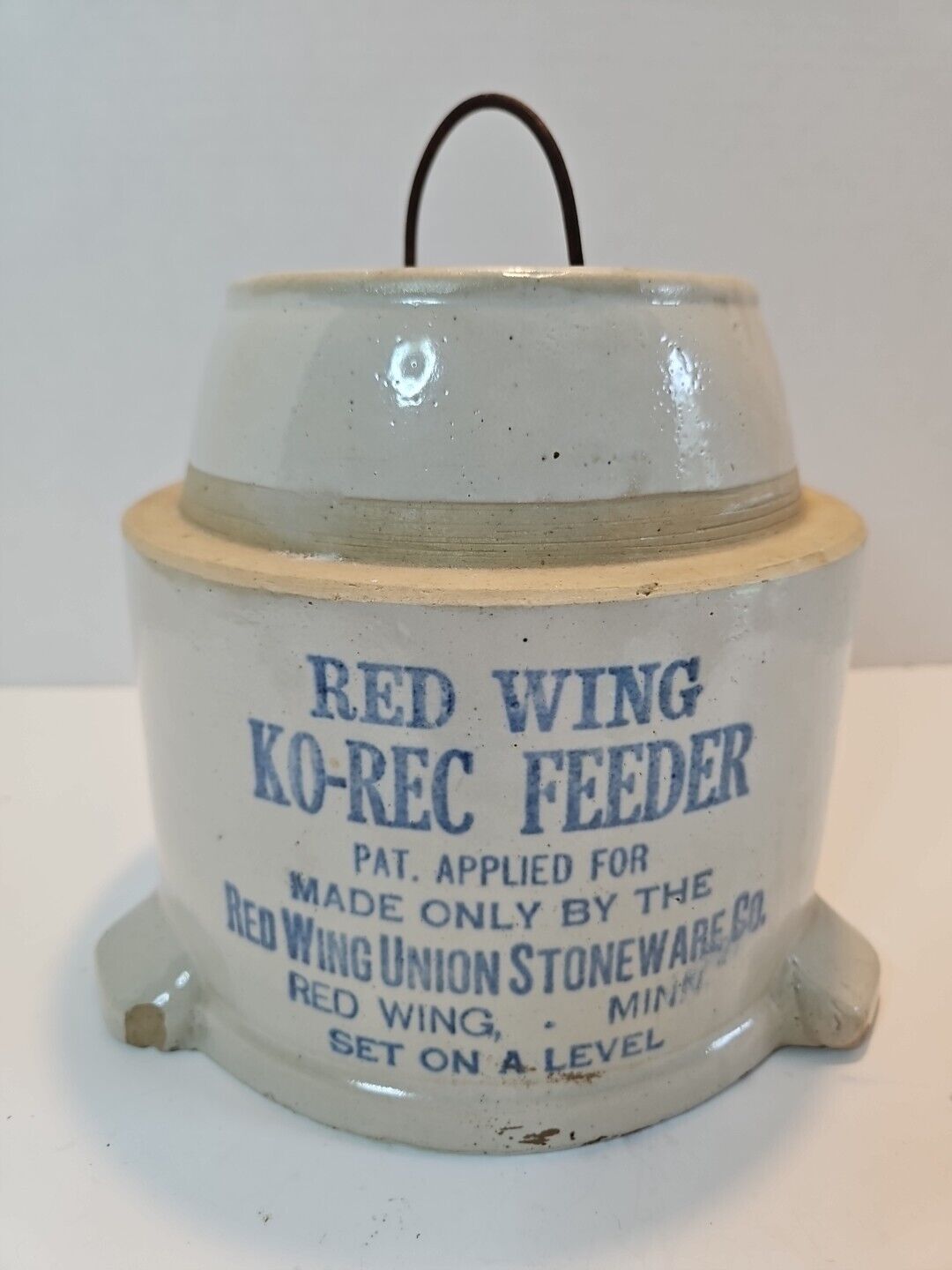 Antique Red Wing Pottery Ko-Rec Feeder 7 “  with Pat. Applied for.