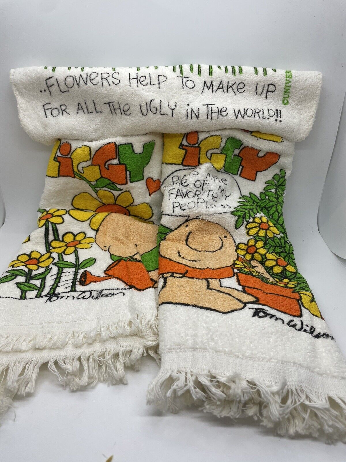 Vintage Set Of Cannon “Ziggy” Washcloth & 2 Hand towels. “Plants Are Favorite”