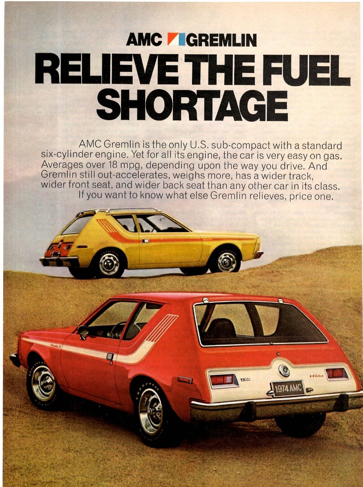 1974 Print Ad AMC Gremlin Relieve Buyer Protection Program No One else Has It