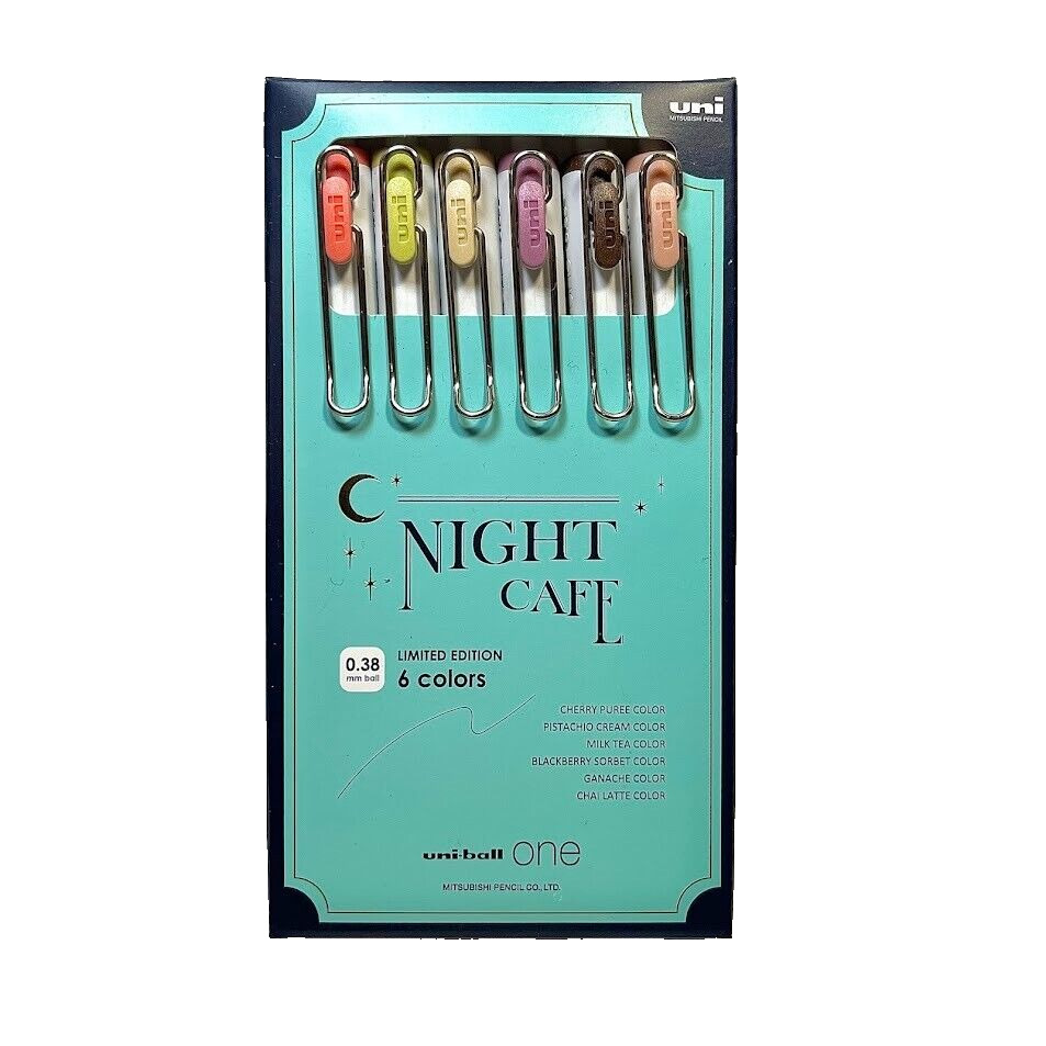 Limited Edition Uni-ball Night Cafe Pen Set - 0.38mm Tip, 6 Vibrant Colors-Rare