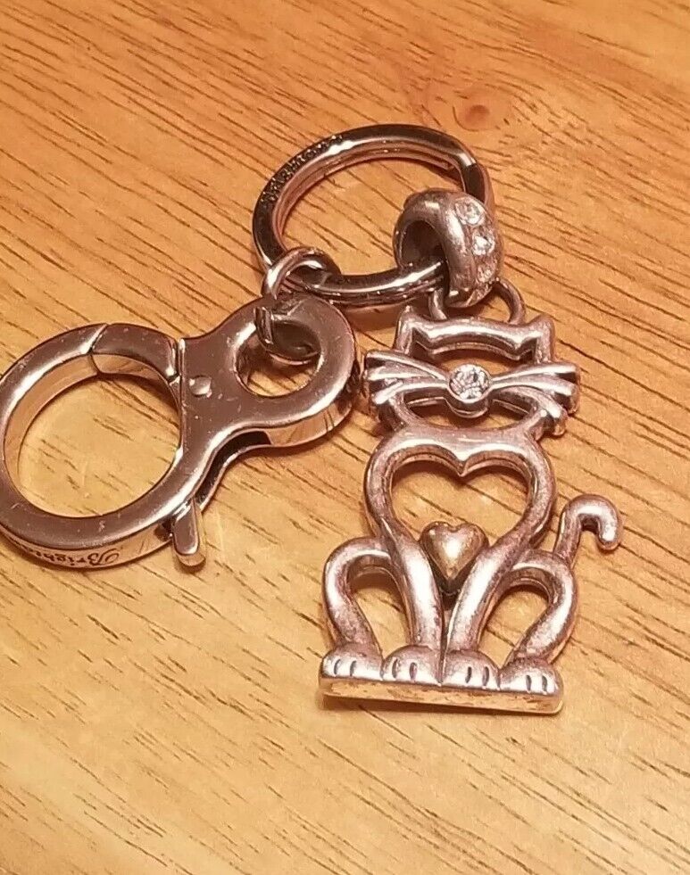 Brighton Silver Cat Rhinestone Sparkling Keychain  Key Ring ClipOn