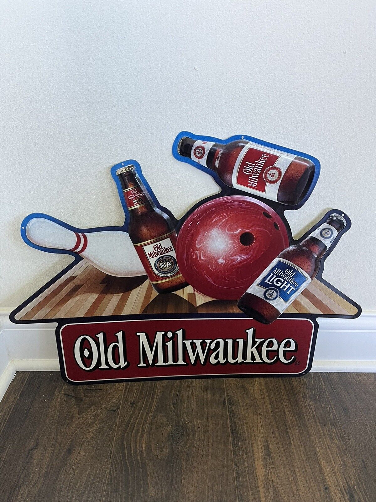 Vintage Stroh Brewing - Old Milwaukee Bowling Beer Tin Metal Sign 18x25” RARE