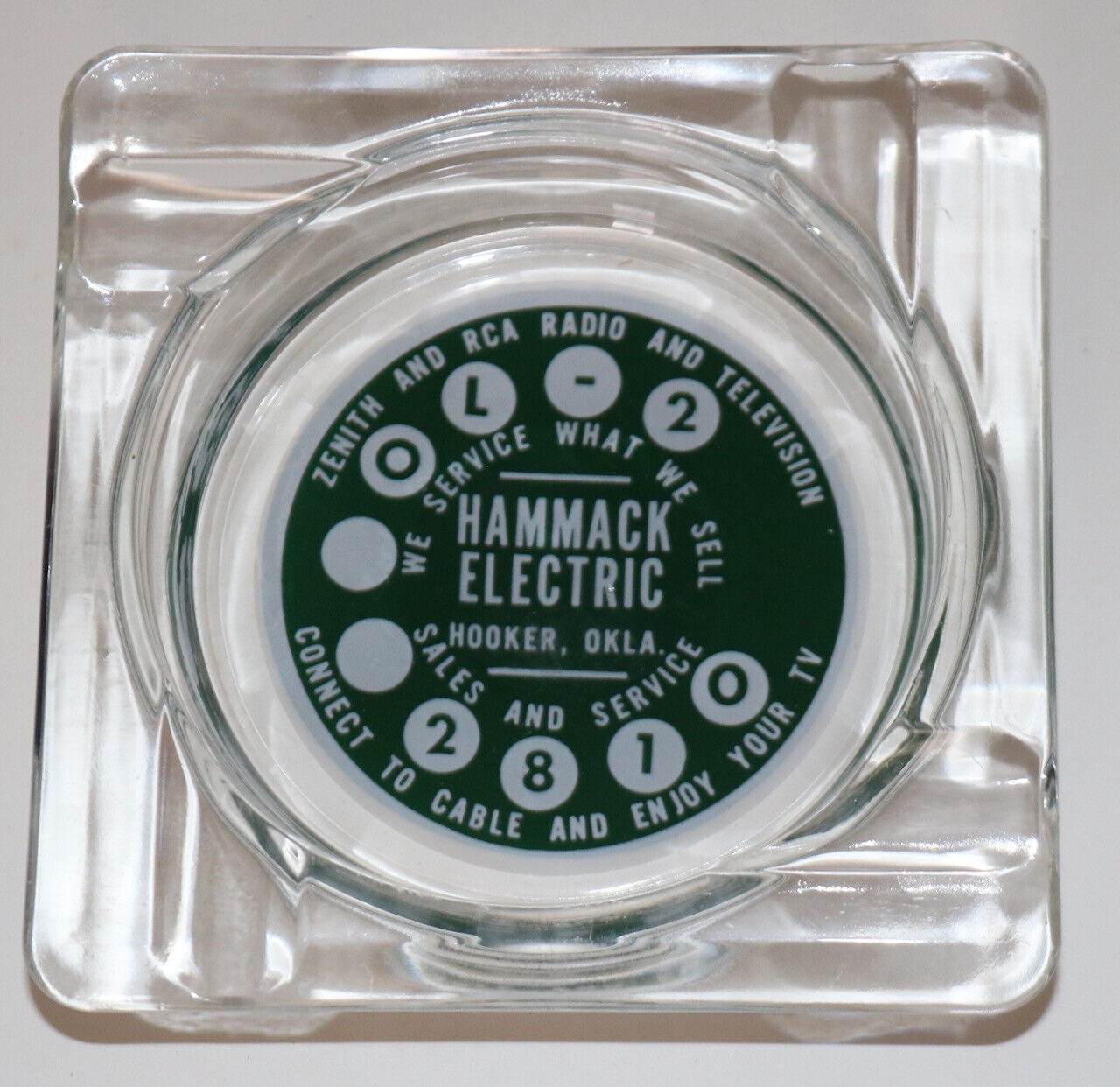 HAMMACK ELECTRIC Oklahoma vintage glass advertising ashtray
