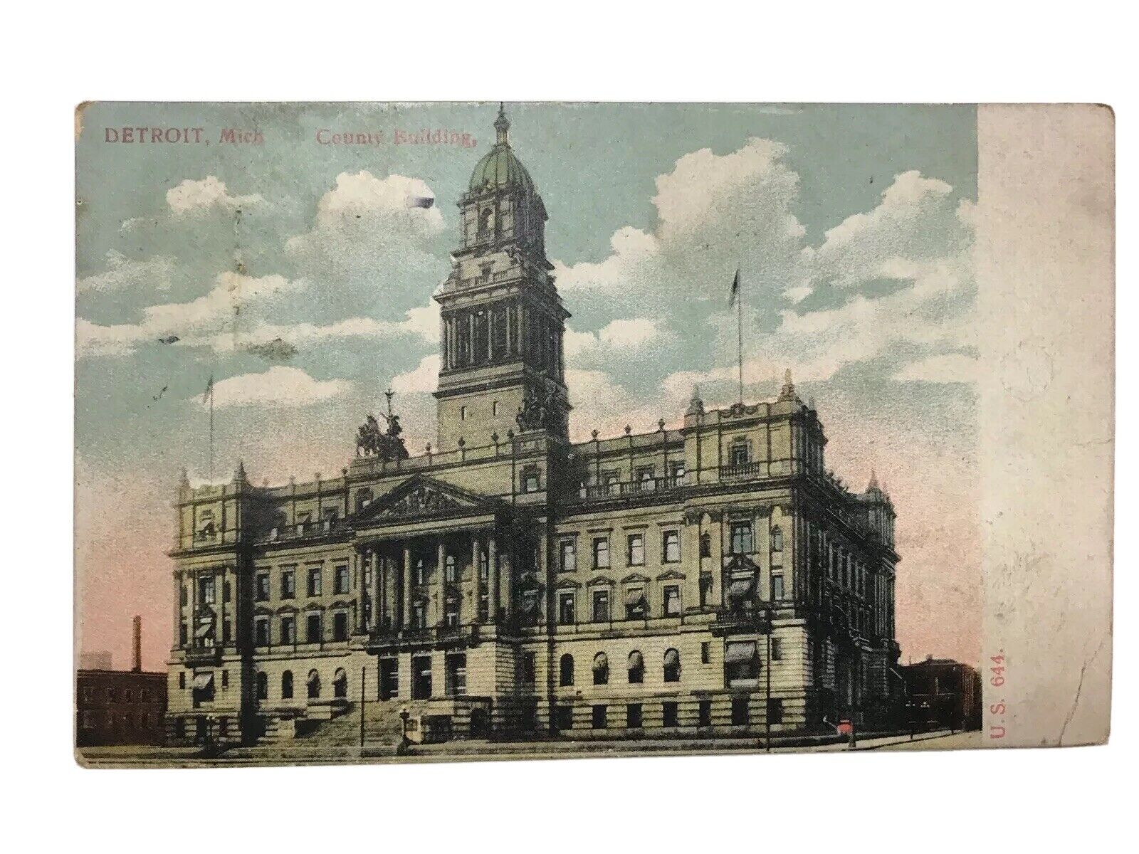 Vintage 1909 Detroit Michigan County Building Post Card