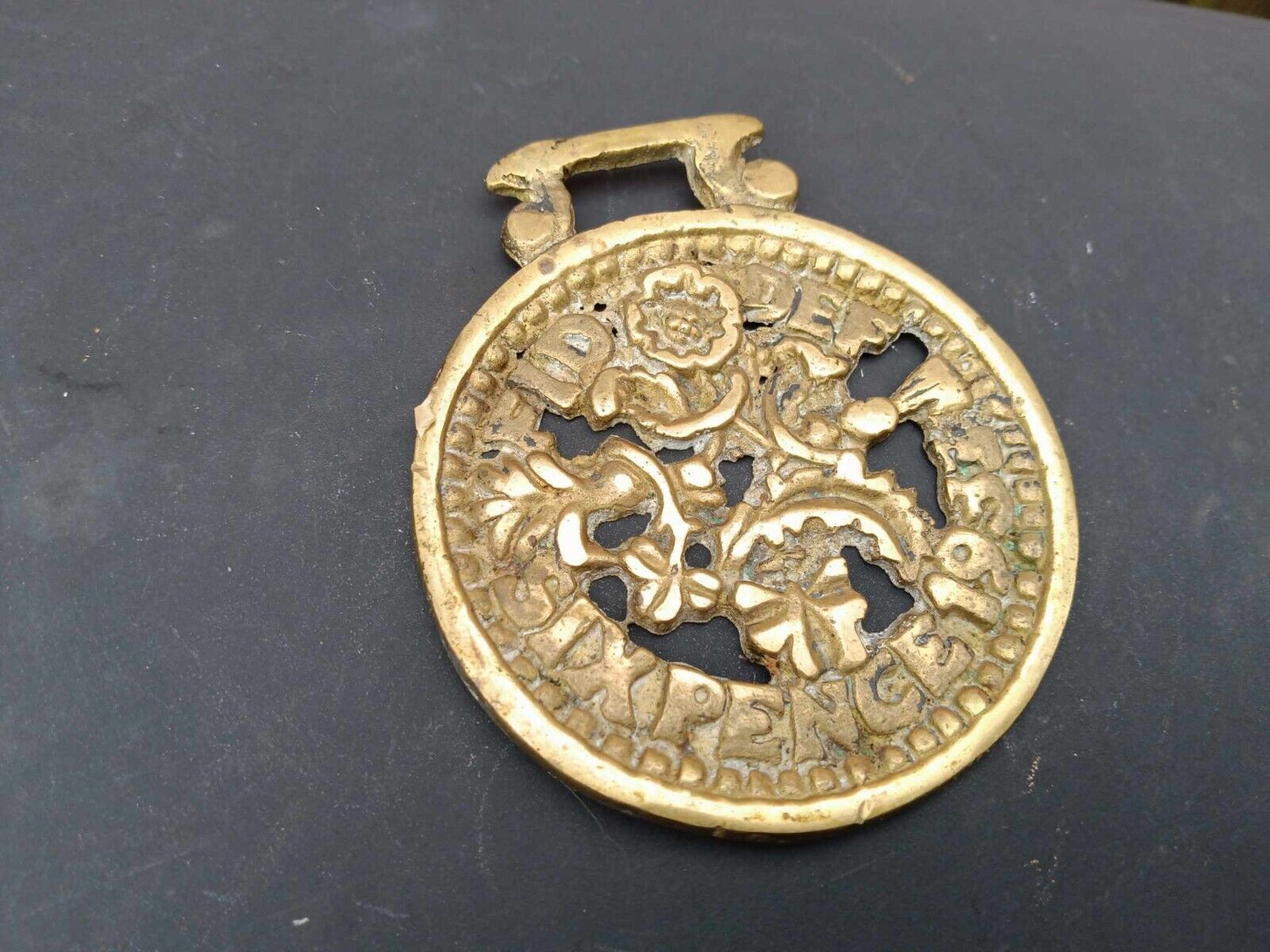 Vintage Brass Horse Decoration Bridle Medallion Six Pence 1933