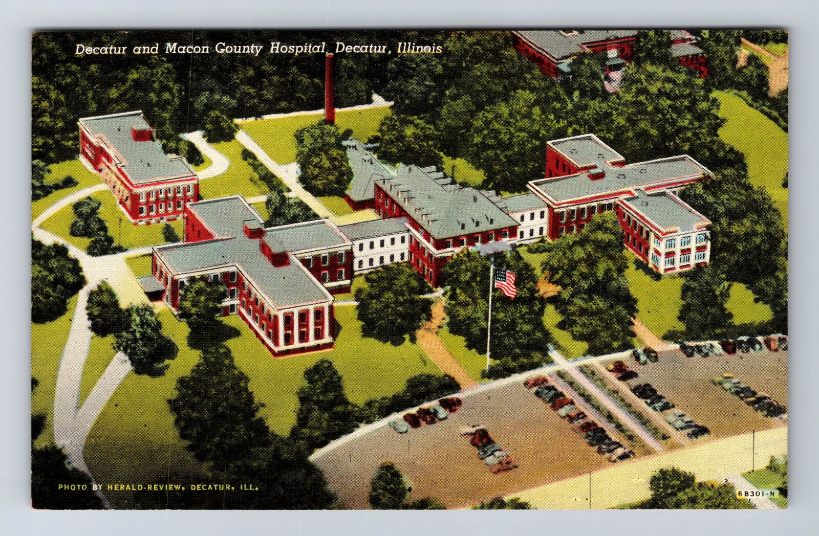 Decatur IL-Illinois Decatur & Macon County Hospital Aerial View Vintage Postcard