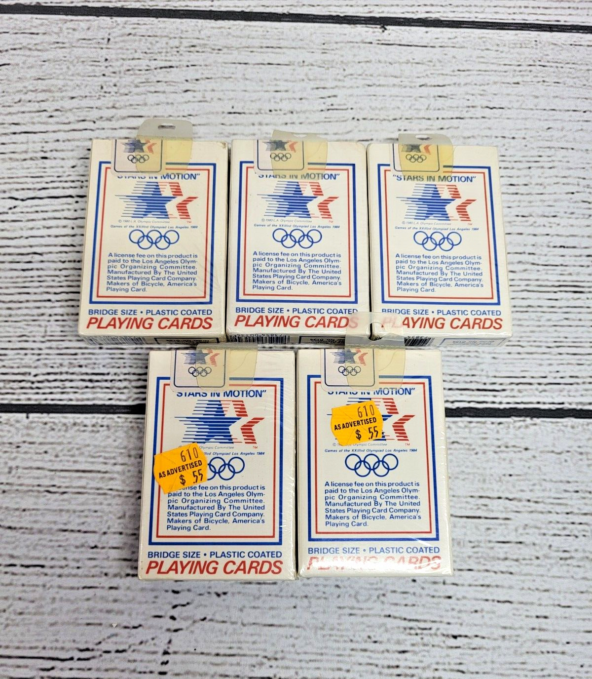 Vintage 1984 Olympic Games Bridge Size Plastic Coated Playing Cards Lot of 5 NEW