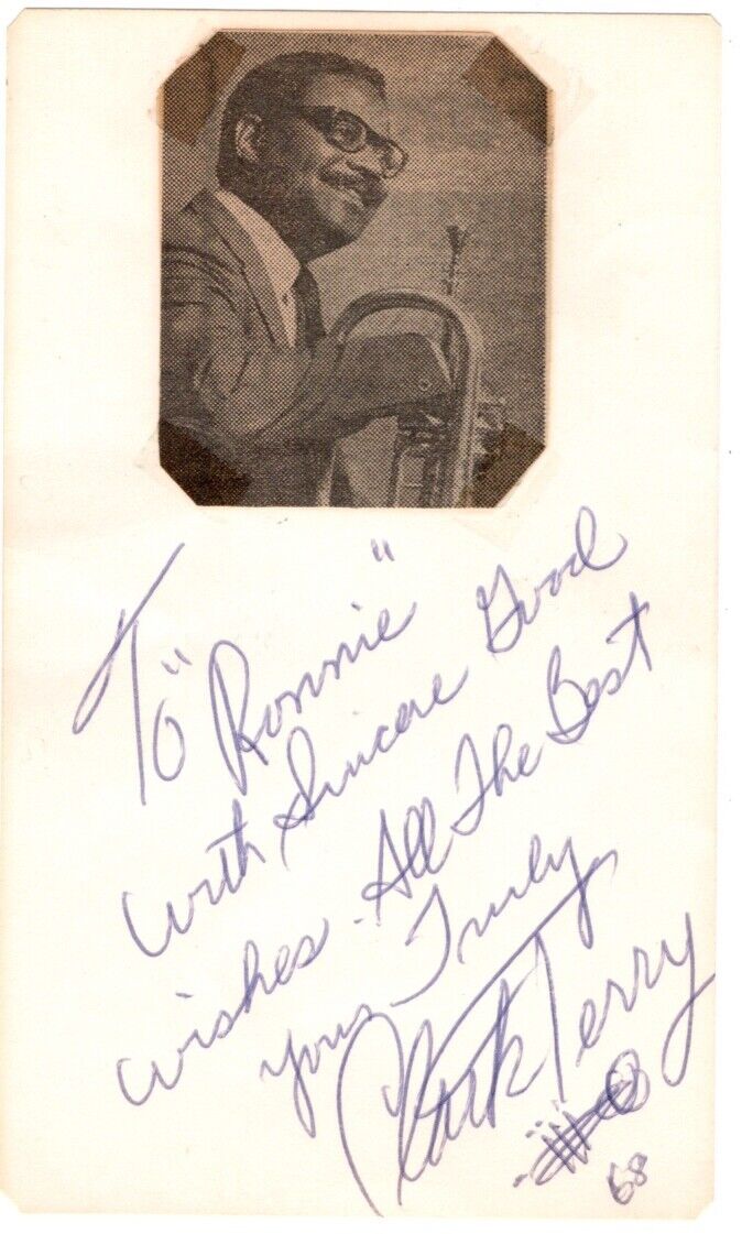 Clark Terry signed card  Jazz Trumpet master
