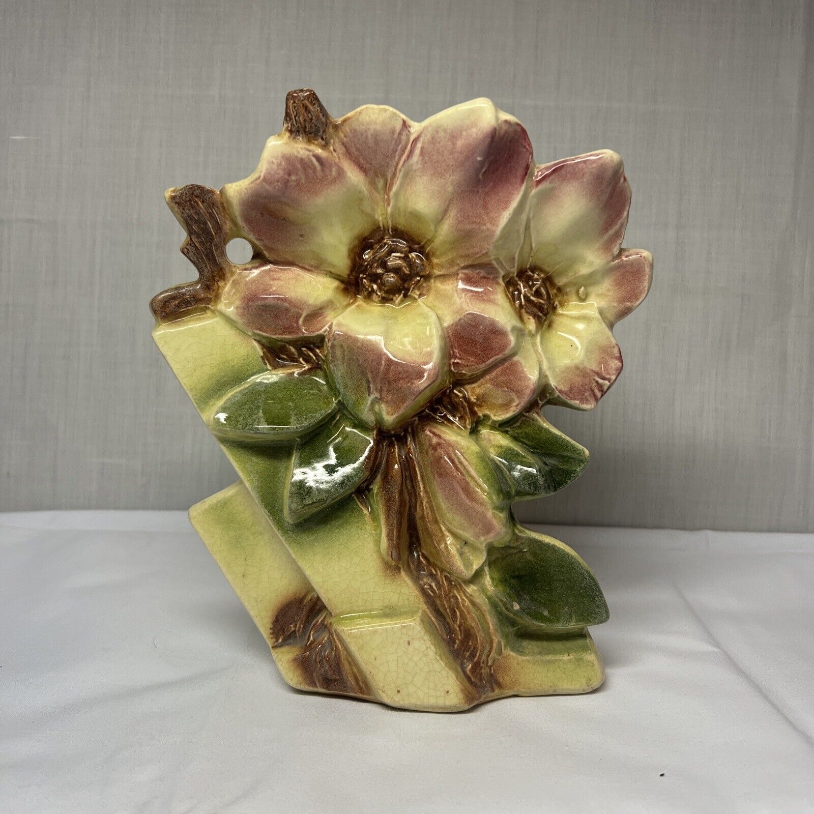 Vintage Mid Century McCoy Art Pottery Magnolia Flower Vase 1950's Ohio Stunning